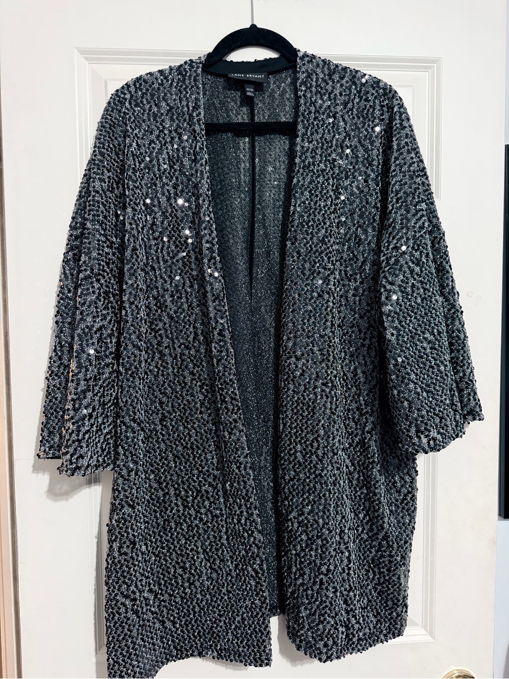 Lane Bryant Gray/Black Sequin Knit Open Cardigan
